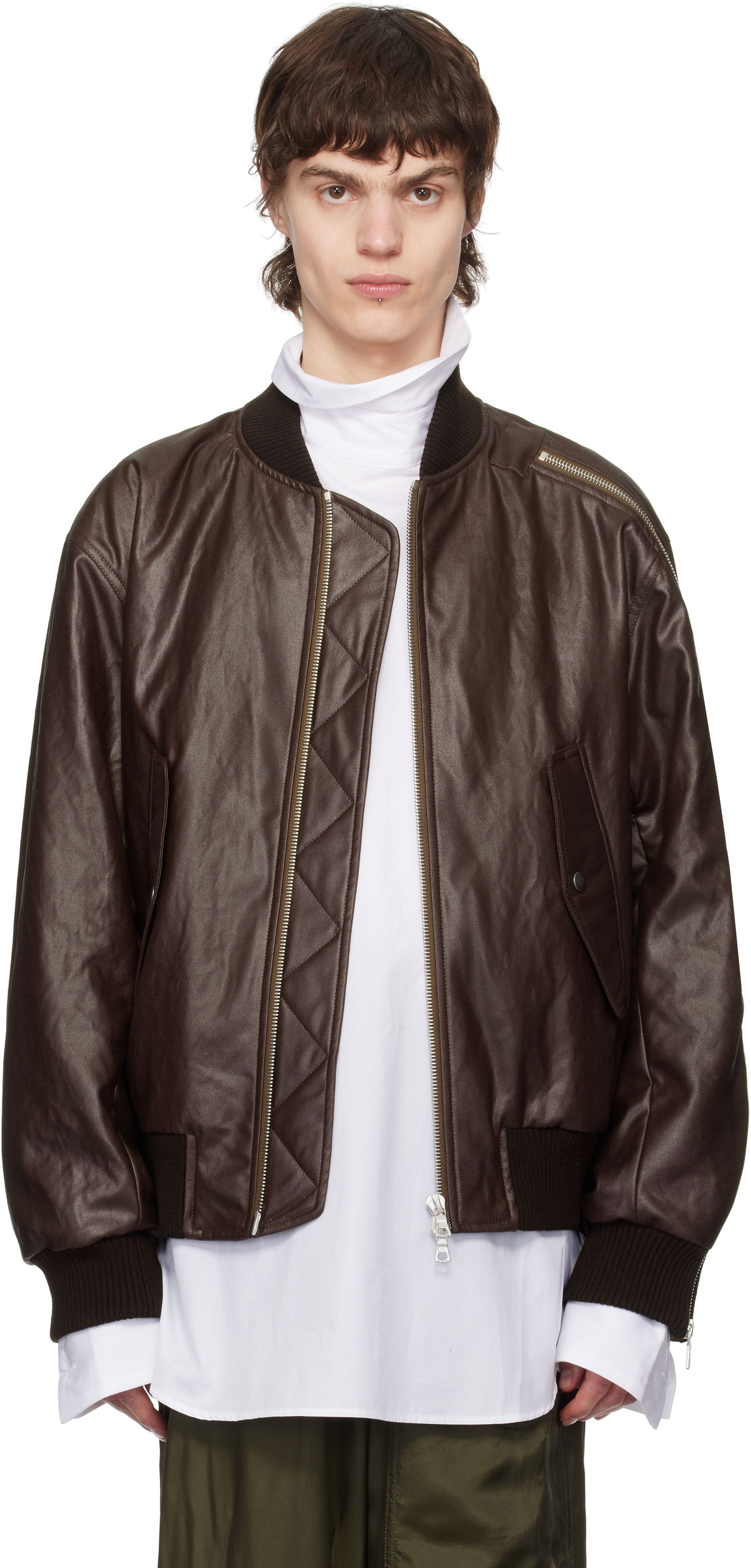 Bomber bunda Dries Van Noten Dries Van Noten Faux-Leather Bomber Jacket Hnedá | 251-020515-1502, 0