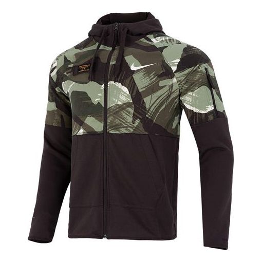 Mikina Nike Dri-FIT Casual Splicing Camouflage Fleece Hooded Jacket Zelené | DQ4791-220