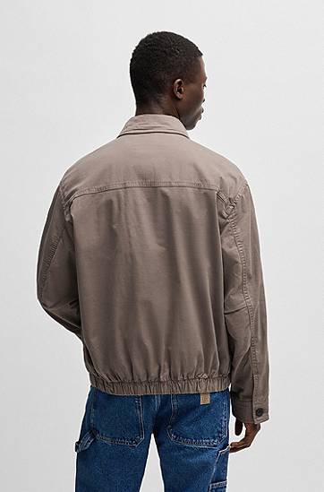 Bunda BOSS Relaxed-Fit Stretch-Cotton Twill Jacket Šedá | 50537107, 1