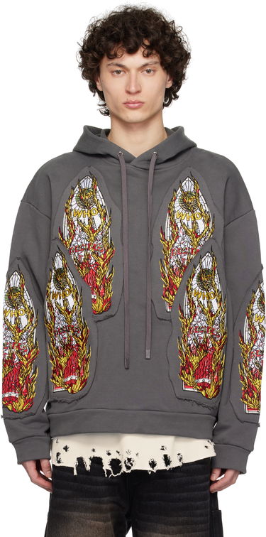 Mikina Who Decides War Who Decides War Flame Glass Embroidered Hoodie Šedá | 1110210021SS25, 0
