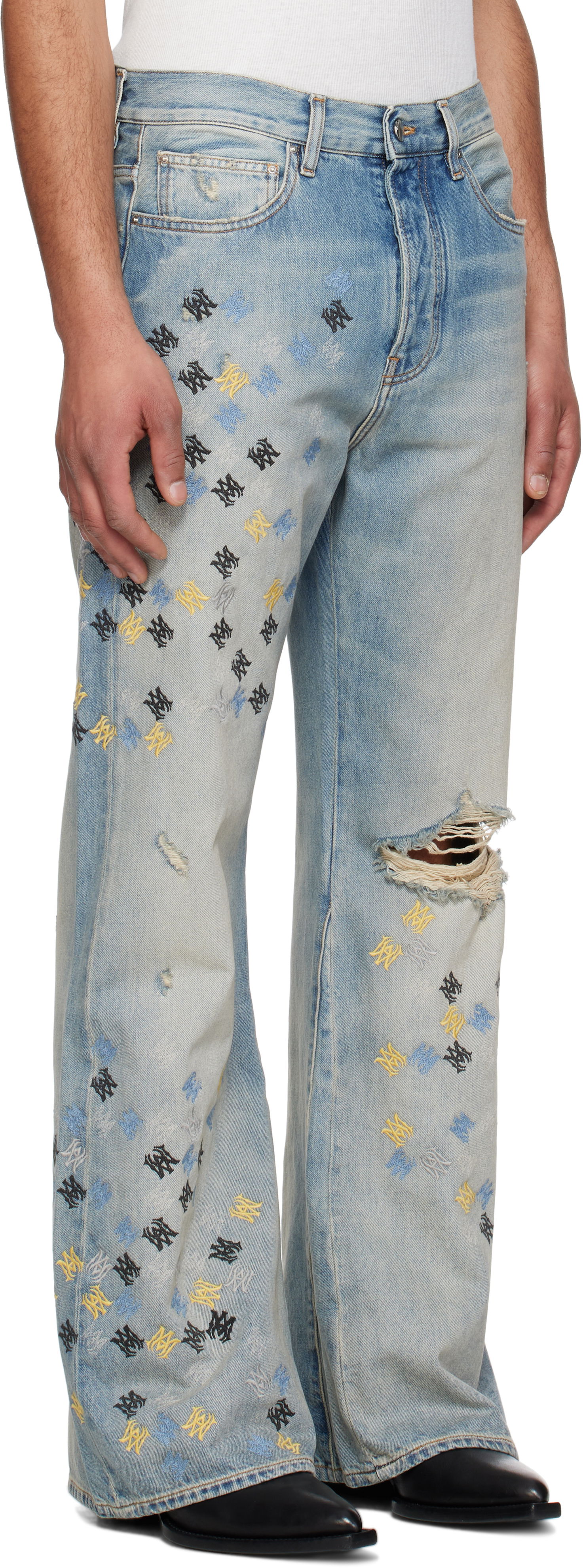 Džínsy AMIRI AMIRI MA Quad Embroidered Flare Jeans Modrá | AMDNFR1015, 1