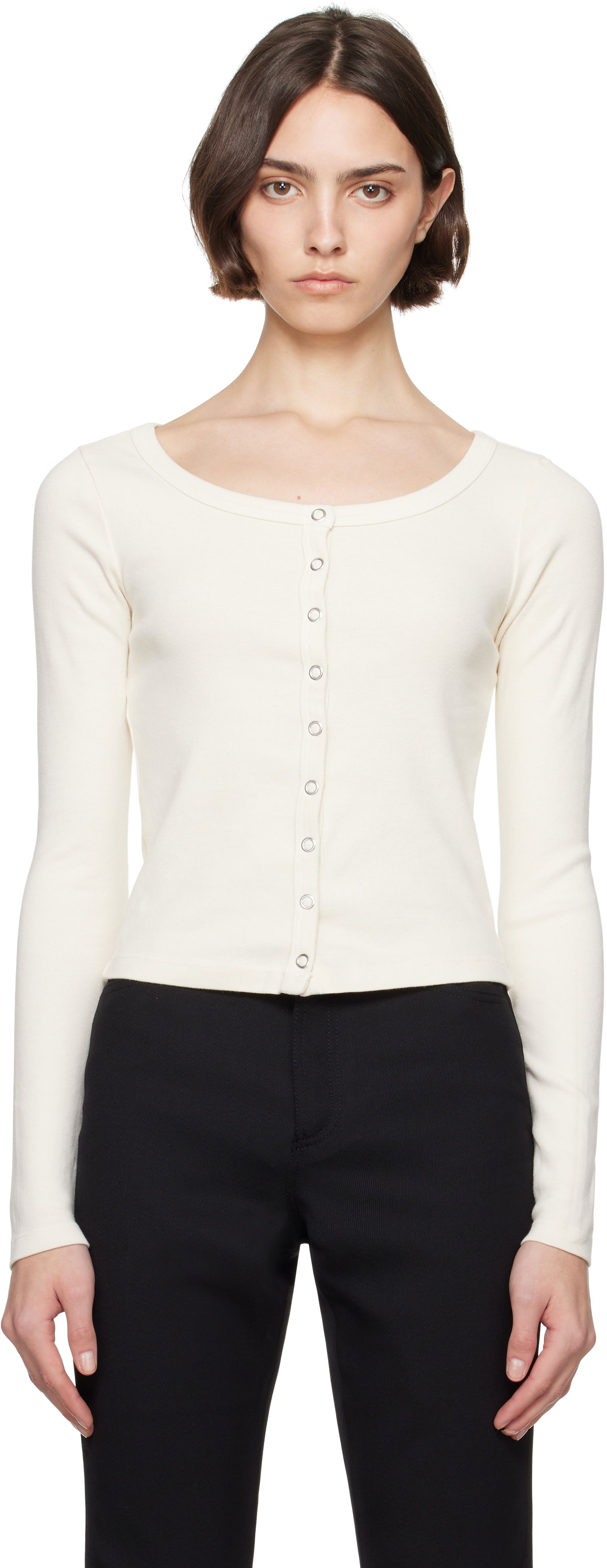 Sveter RE/DONE Re/Done Hanes Edition Scoop Neck Long Sleeve Top Biela | 787-02WSCNKCD, 0