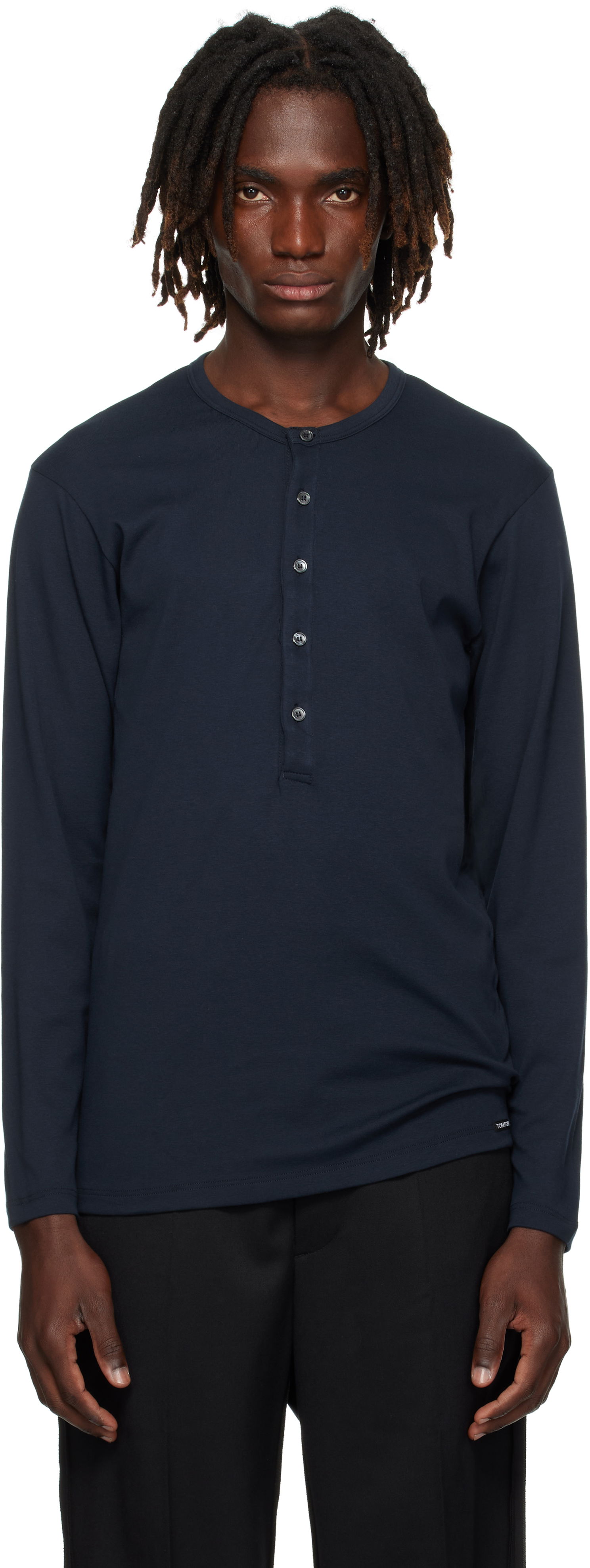 Tričká a tielka Tom Ford TOM FORD Cotton Henley Navy | T4M151040, 0