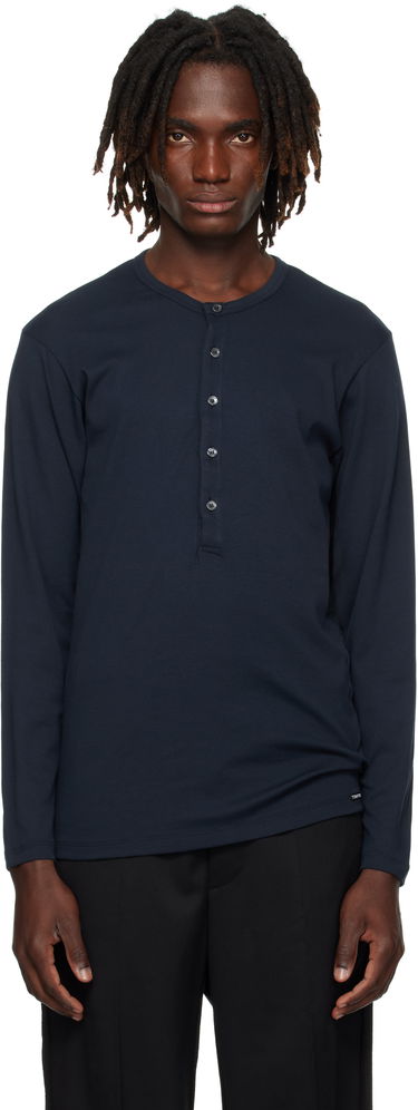 Tričká a tielka Tom Ford TOM FORD Cotton Henley Navy | T4M151040, 0