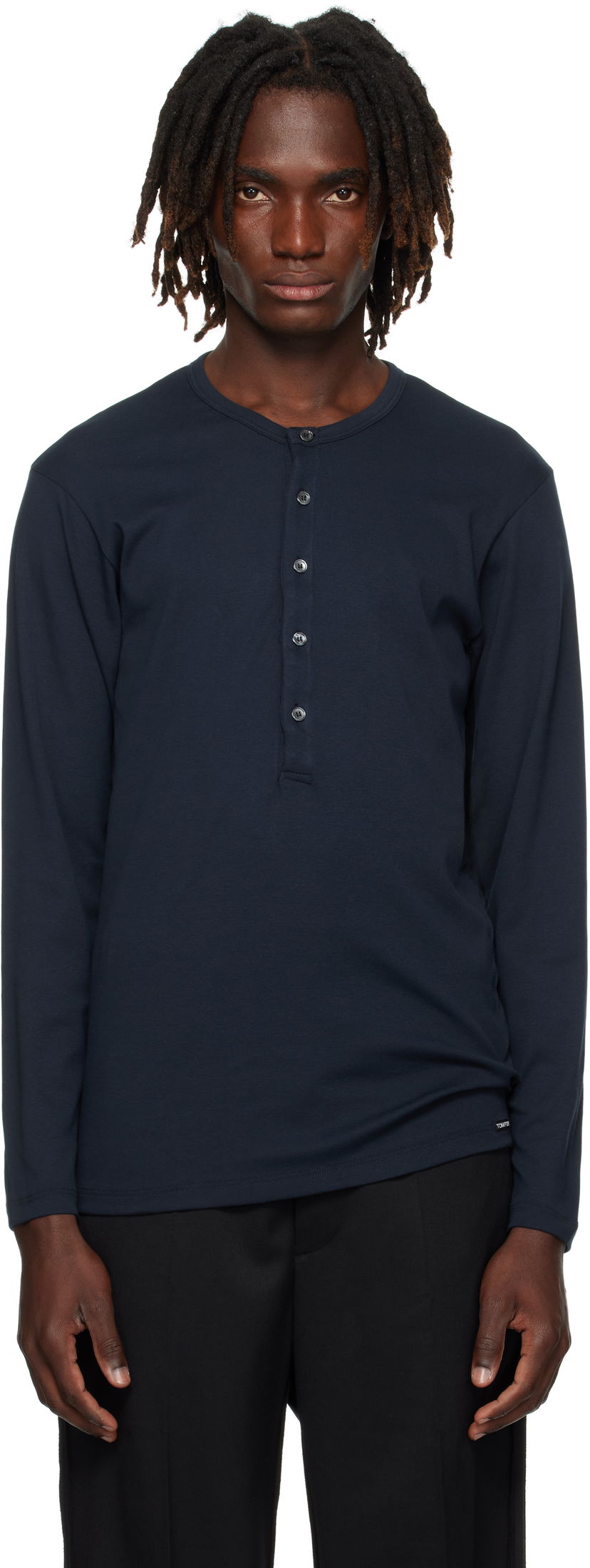 Tričká a tielka Tom Ford TOM FORD Cotton Henley Navy | T4M151040