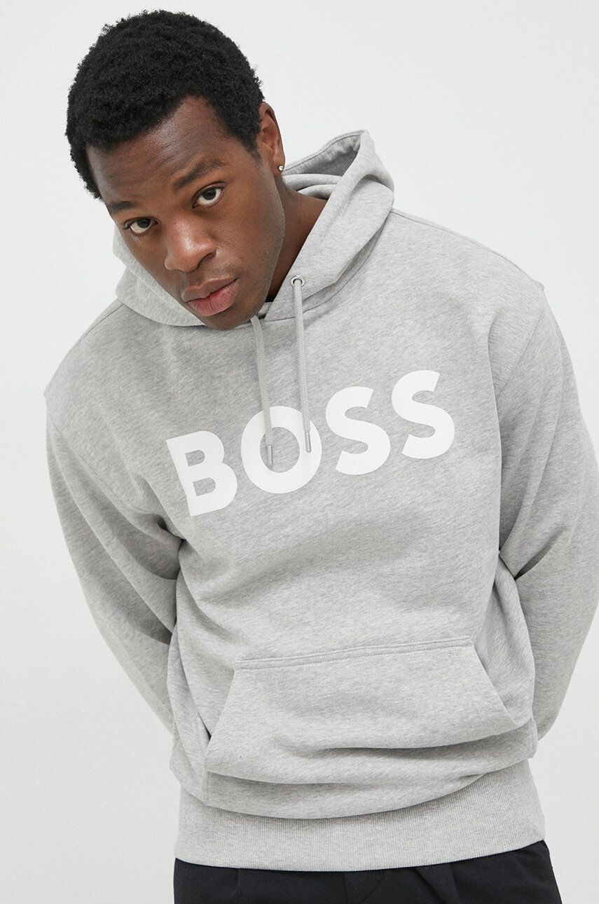 Mikina BOSS Logo-Print Hoodie in French-terry Šedá | 50487134, 0