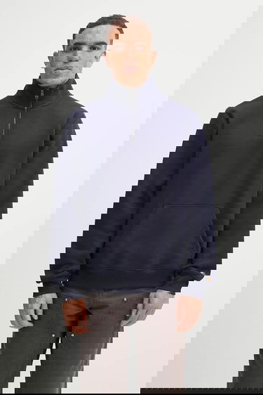 Mikina Carhartt WIP Chase Quarter-Zip Pullover Sweatshirt with Kangaroo Pocket Navy | I033665.00HXX, 0