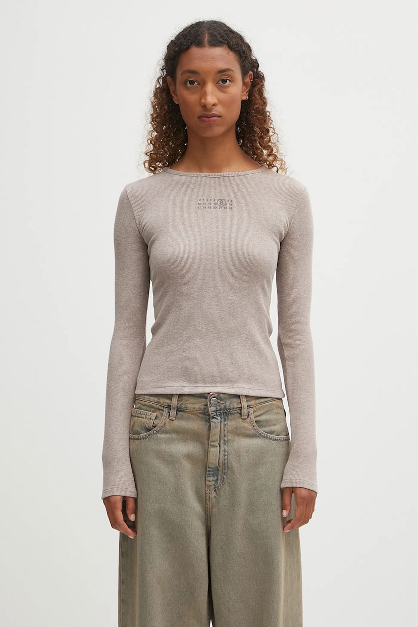 Tričko Maison Margiela MM6 Maison Margiela Fitted Ribbed Long Sleeve T-Shirt Béžová | S52NH0029.M20122.809