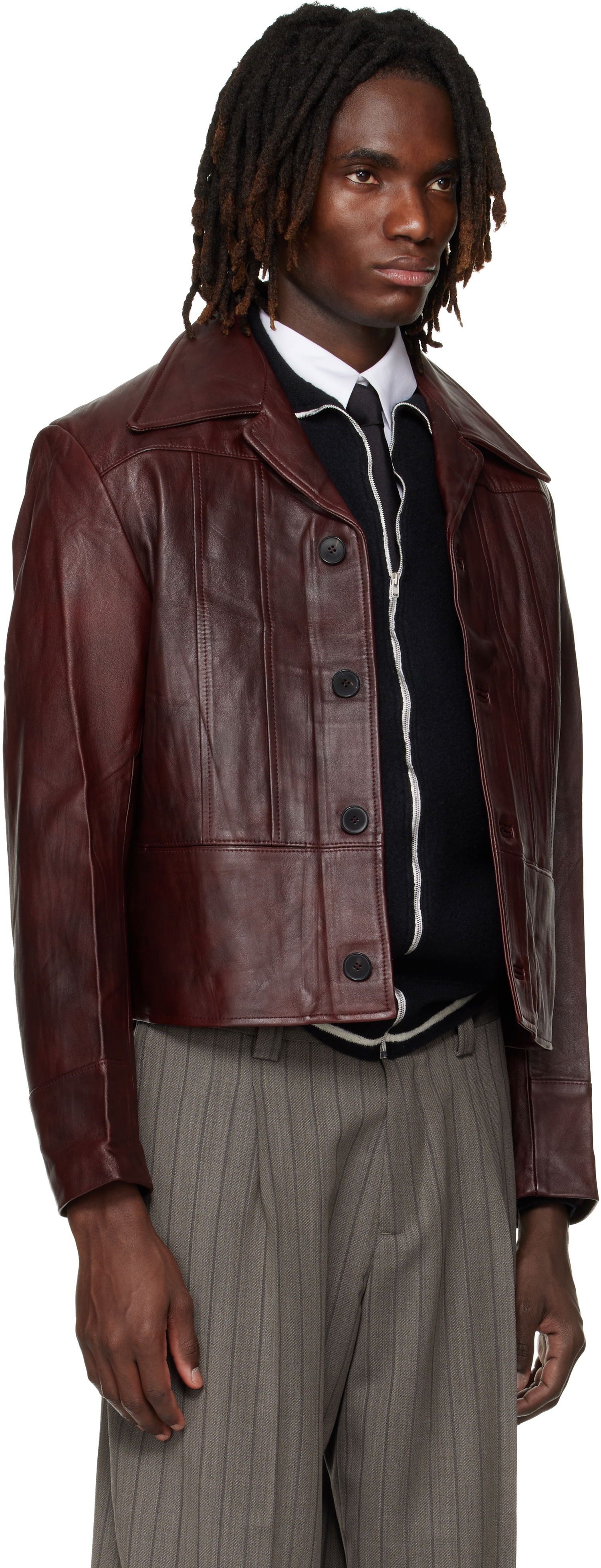 Bunda Enfants Riches Déprimés Nick Cropped Leather Jacket Vínová | 030-541, 1