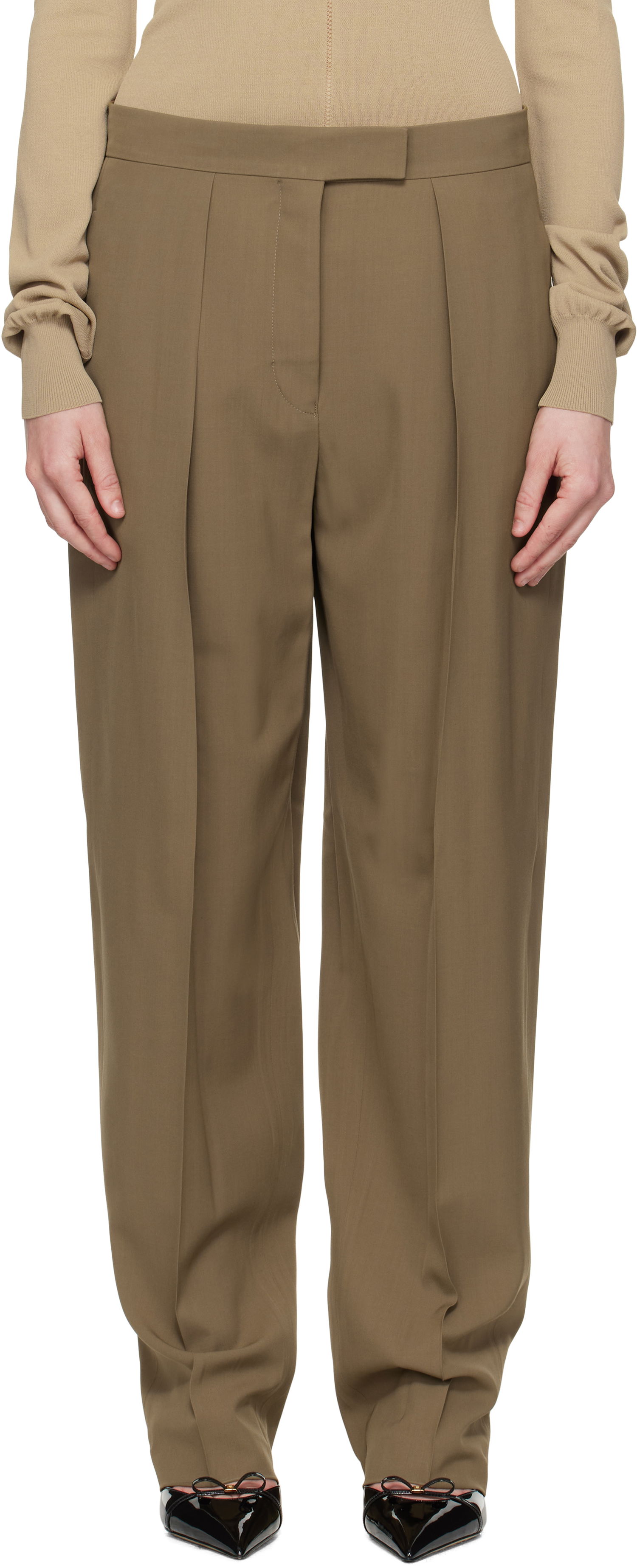 Nohavice FERRAGAMO Ferragamo Inverted Pleats Trousers Zelené | 782662, 0