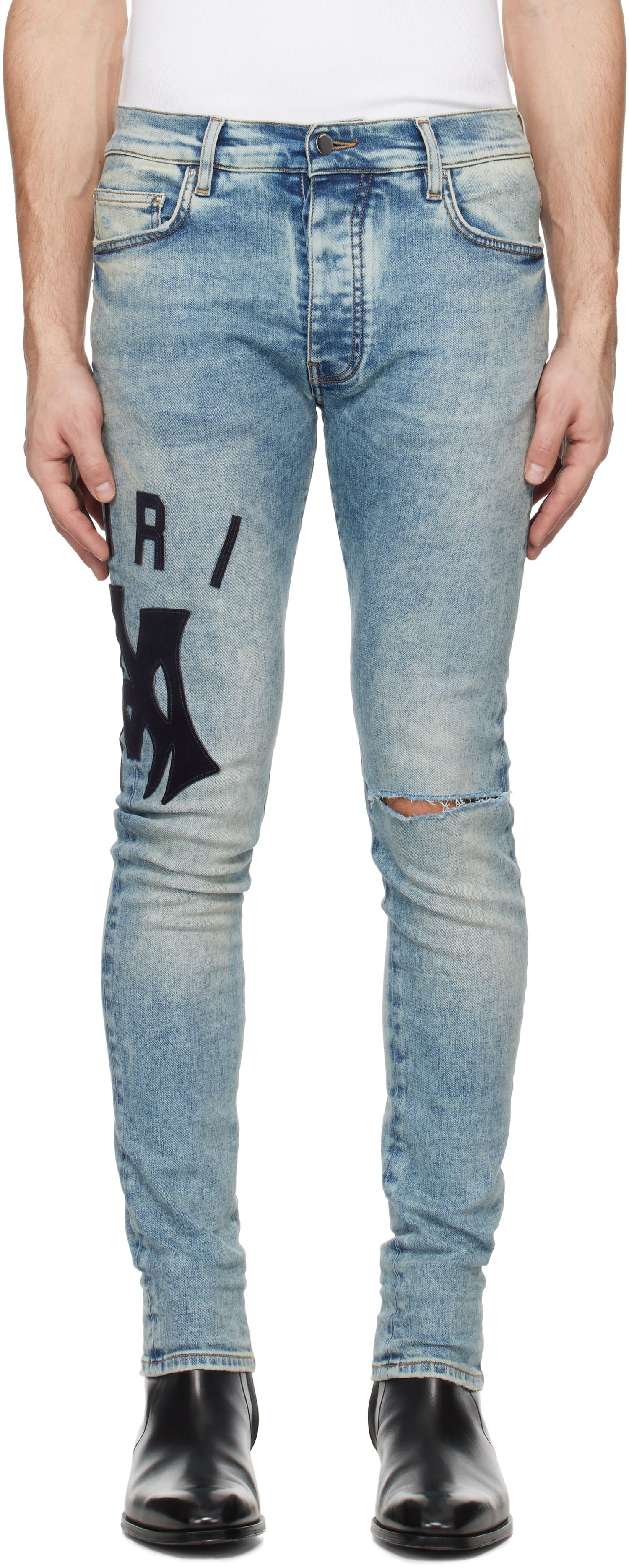 Džínsy AMIRI AMIRI Suede Applique Logo Skinny Jeans Modrá | AMDNSY1097, 0