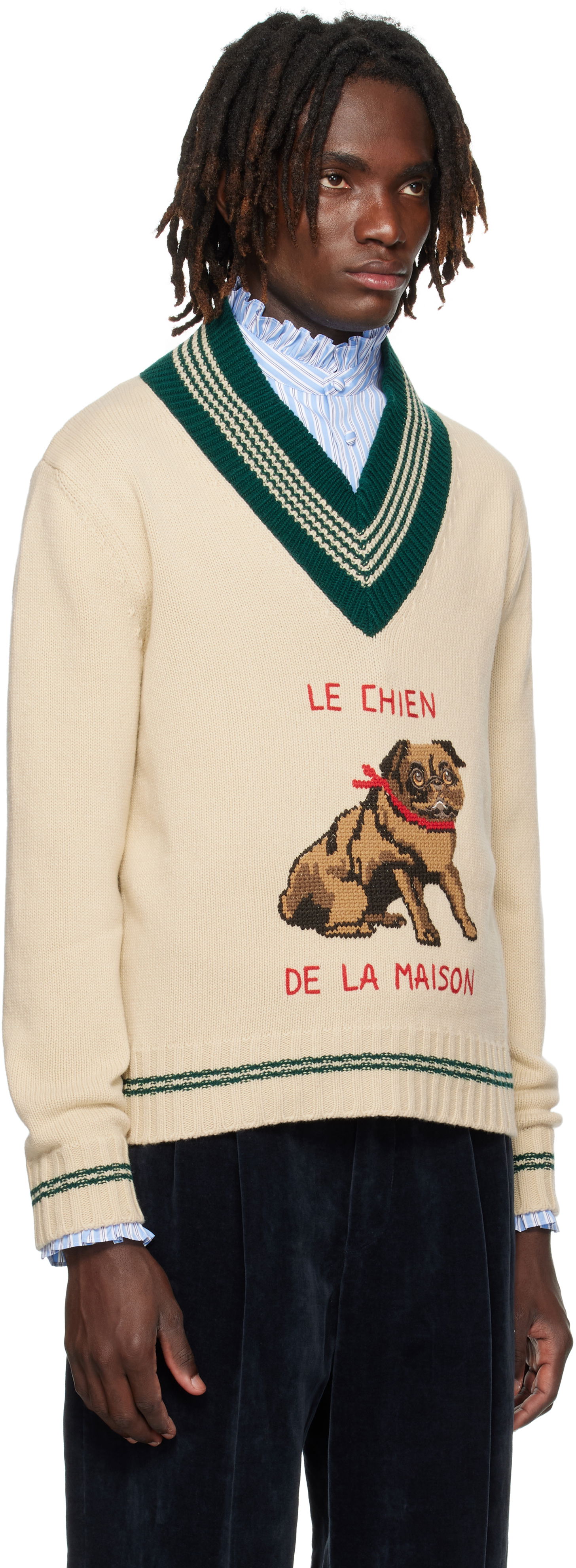Sveter Valentino Valentino 'Le Chien De La Maison' Jacquard Wool V-Neck Sweater Béžová | 7V3KC35EB2M, 1