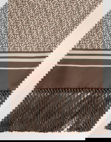 Šál Dolce & Gabbana Dolce & Gabbana Silk Twill Micro-design Logo Scarf with Fringes Béžová | GQ214EG0WV1HH8QM, 3