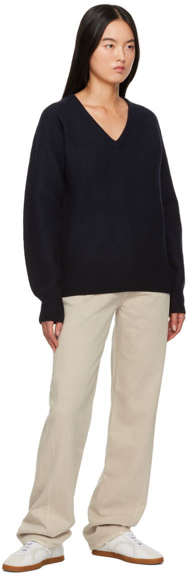 Sveter TOTEME TOTEME Rib V-Neck Sweater Navy | 234-WRTWTP158-YA0011, 3