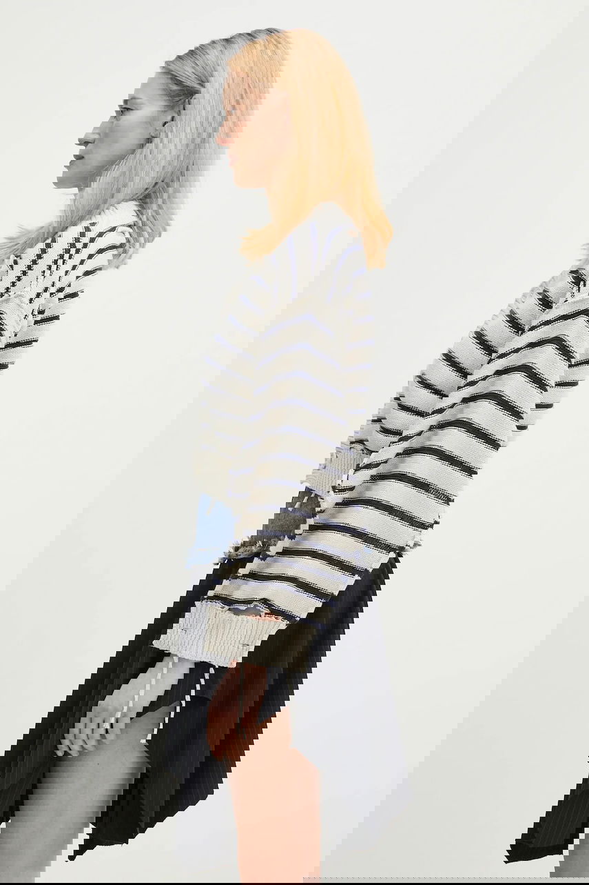 Sveter Maison Margiela Striped Distressed Cotton Cardigan with Cut-Out Sleeves Navy | S52HP0025, 1