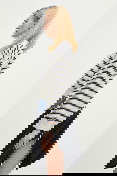 Sveter Maison Margiela Striped Distressed Cotton Cardigan with Cut-Out Sleeves Navy | S52HP0025, 1