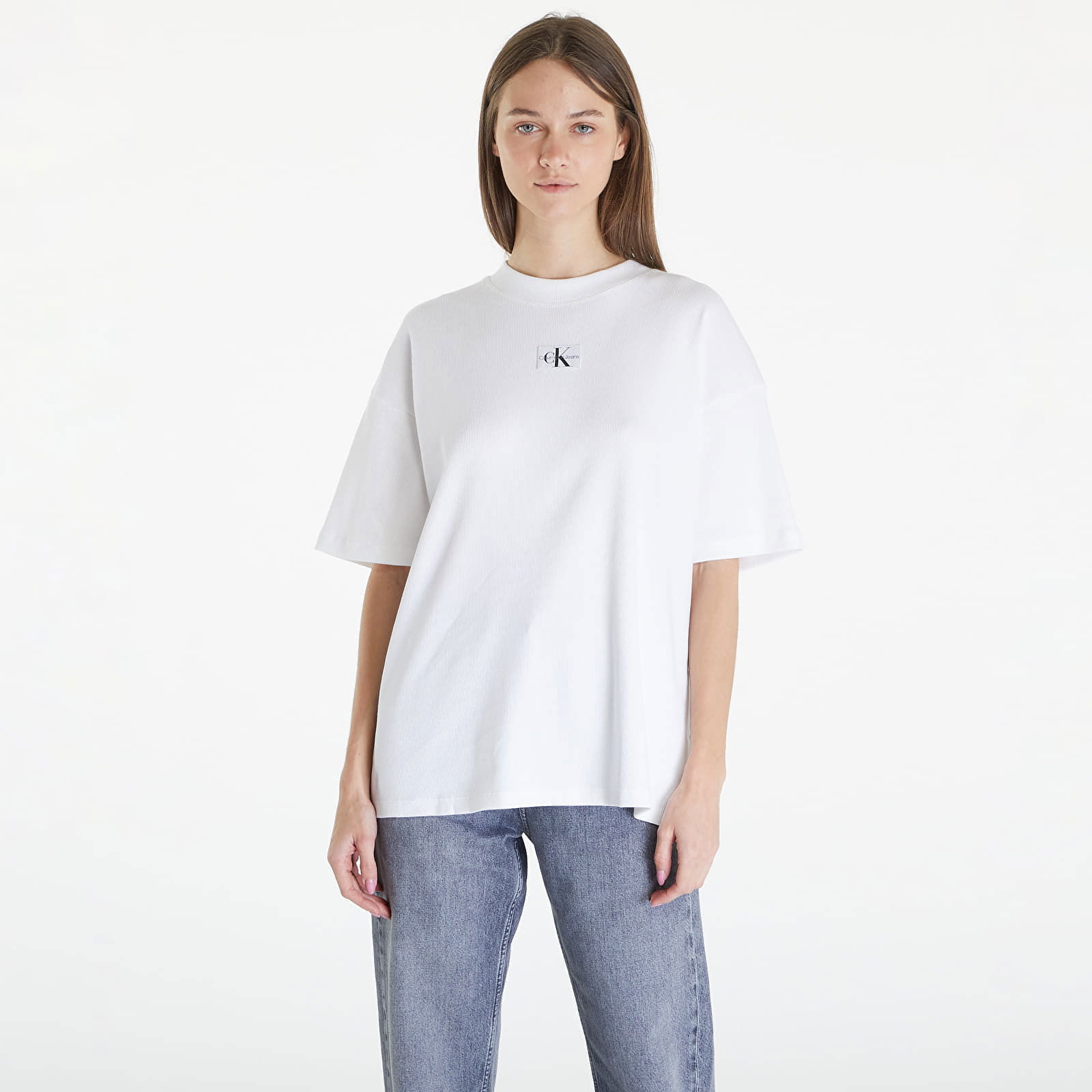 Jeans Woven Label Rib Short Sleeve Tee White