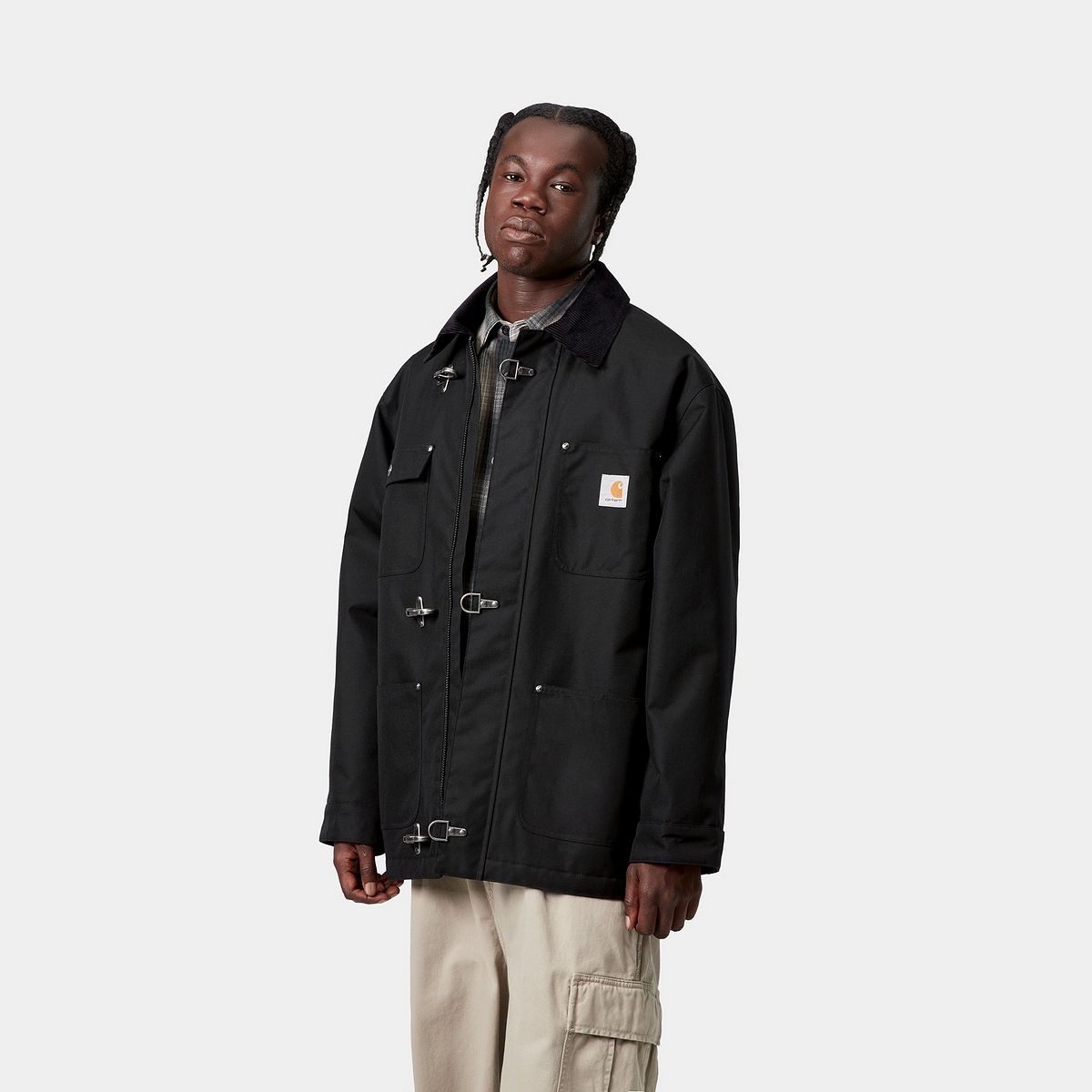 Kabáty Carhartt WIP Adair Coat with Corduroy Collar and Toggle Fasteners Čierna | I035969_6, 0