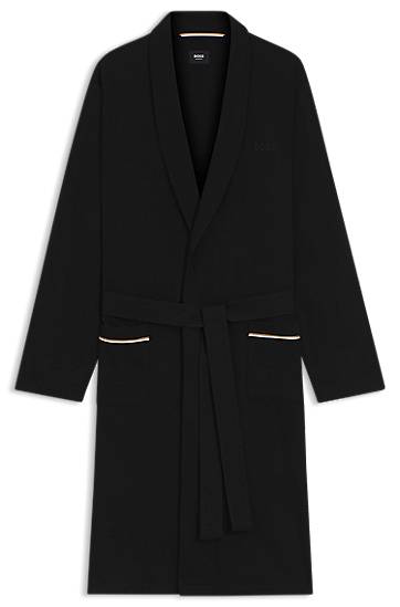 Pyžamo BOSS Cotton jersey dressing gown with shawl collar, tie belt, and contrast-piped pockets Čierna | 50545943