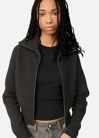 Sveter AXEL ARIGATO Verve Ribbed Collar Cropped Zip-Up Cardigan Čierna | A3703002, 8