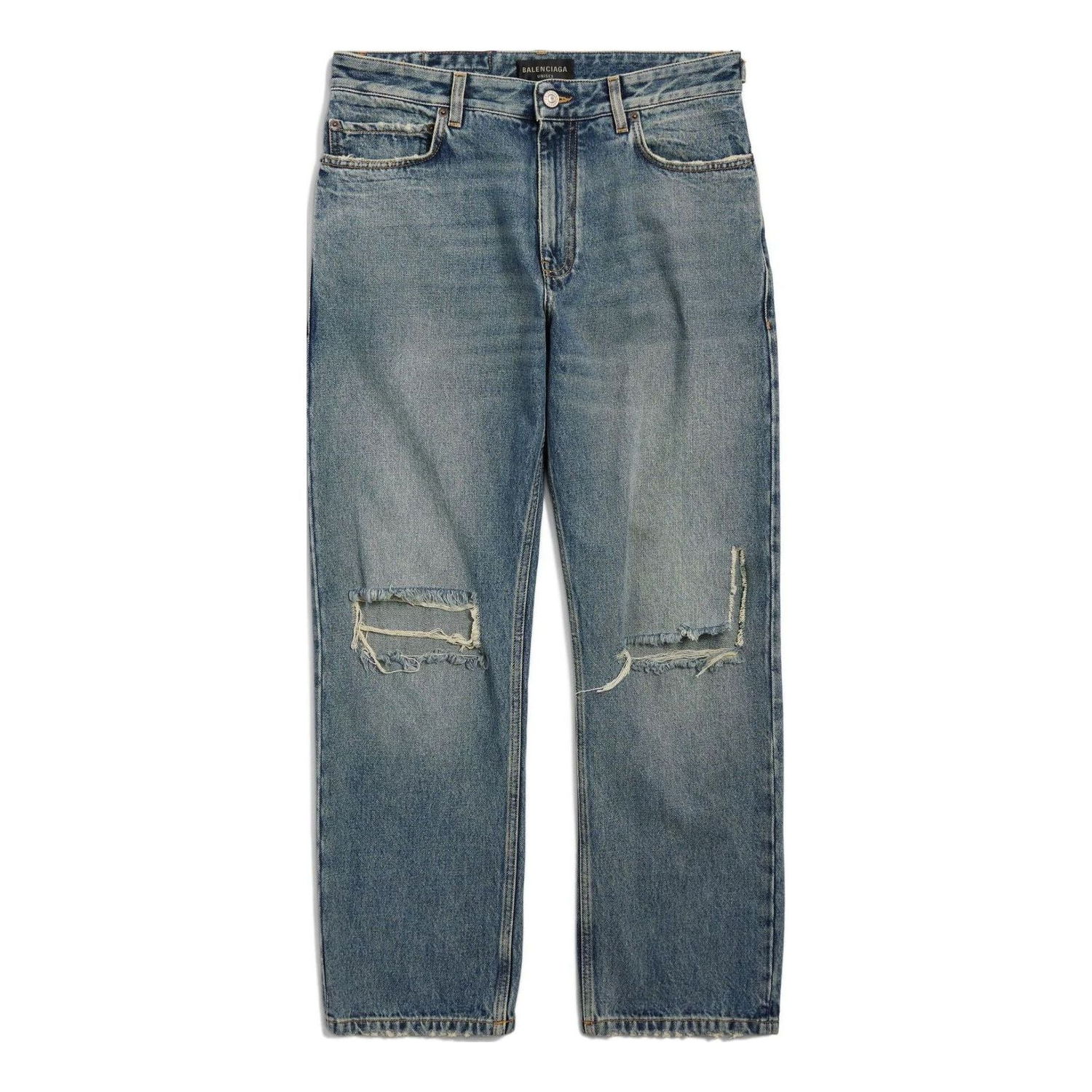 Džínsy Balenciaga Distressed Straight-Leg Jeans Modrá | 745149THW254245, 0
