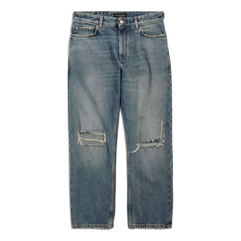 Džínsy Balenciaga Distressed Straight-Leg Jeans Modrá | 745149THW254245