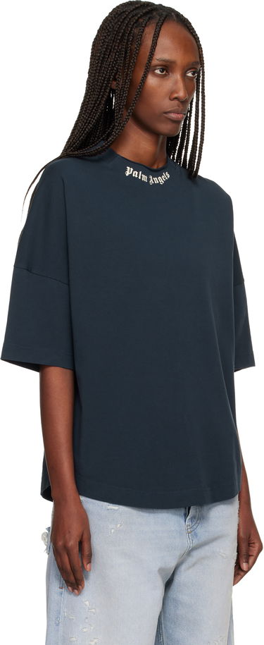 Tričko Palm Angels Curved Logo Collar Oversized T-shirt Navy | PWAA07DF25JER0014903, 1