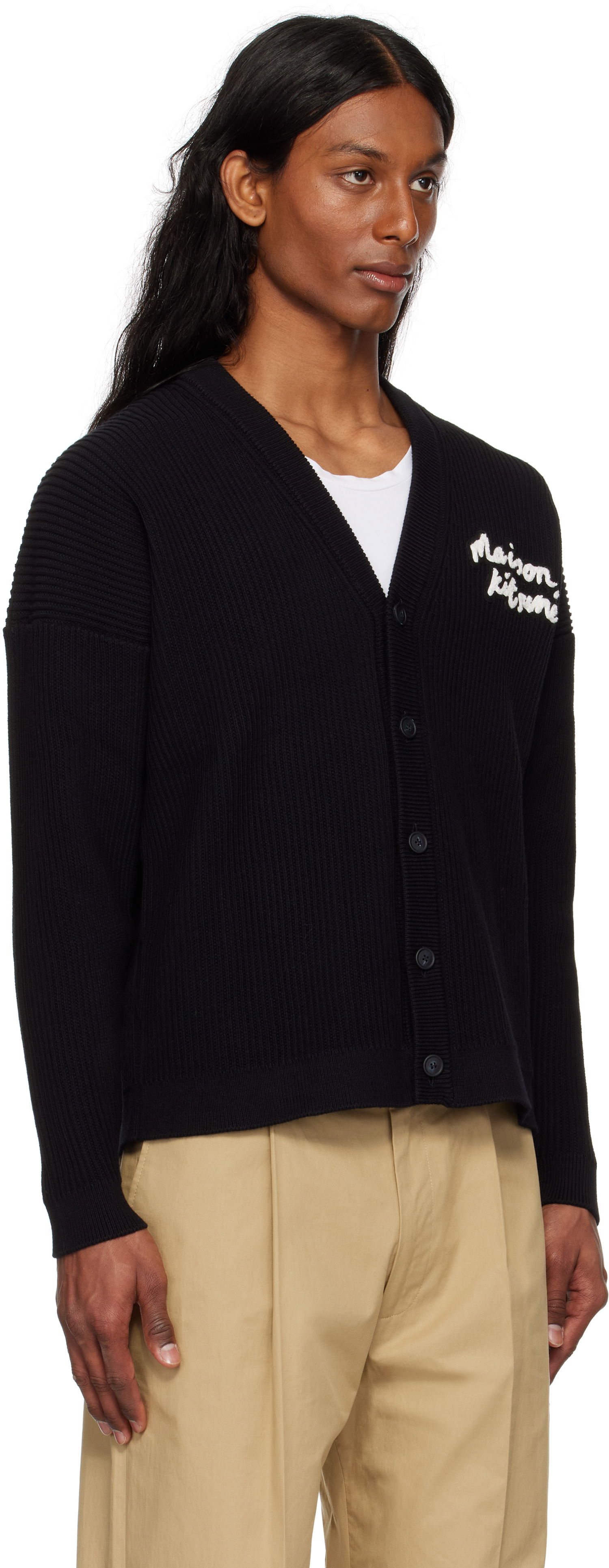Sveter MAISON KITSUNÉ Handwriting Comfort Ribbed Cardigan by Maison Kitsuné Čierna | OM00505KT1126, 1