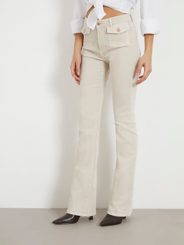 Nohavice GUESS High Rise Flare Pant Béžová | W4RB38WFY1A, 0