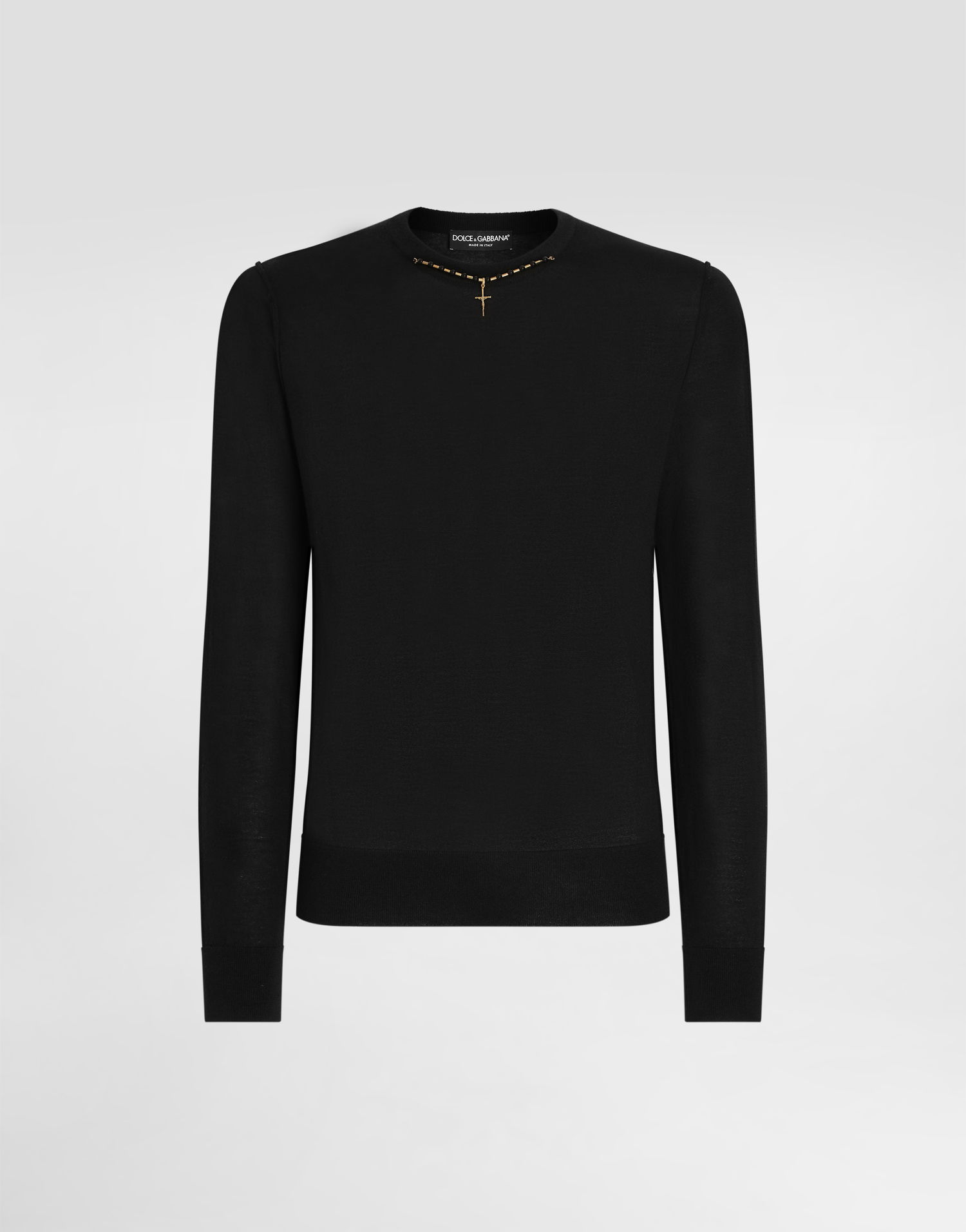 Sveter Dolce & Gabbana Dolce & Gabbana Silk Round-Neck Sweater with Jewel Detail Čierna | GXX02ZJBW05N0000, 0