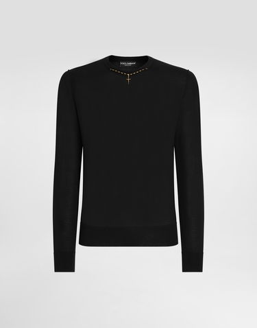 Sveter Dolce & Gabbana Dolce & Gabbana Silk Round-Neck Sweater with Jewel Detail Čierna | GXX02ZJBW05N0000, 0