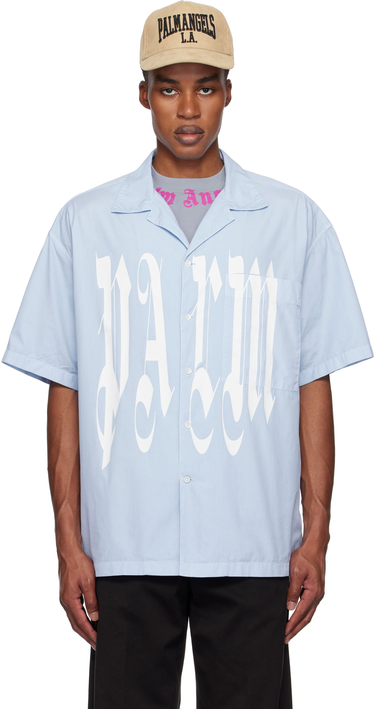 Košeľa Palm Angels Gothic Logo Shirt Modrá | PMGG007F24FAB0044001, 0