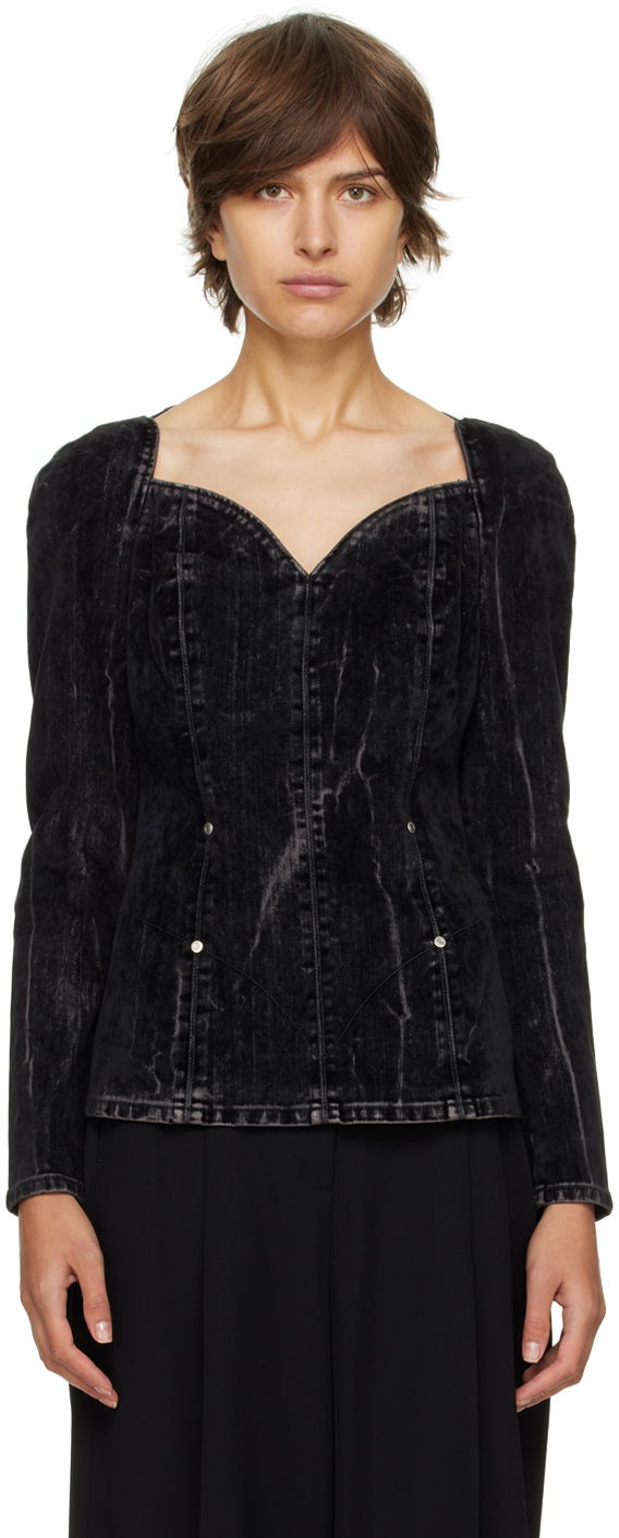 Košeľa Stella McCartney Stella McCartney Washed Denim Sweetheart Neckline Blouse Čierna | 6D00853SPH05, 0