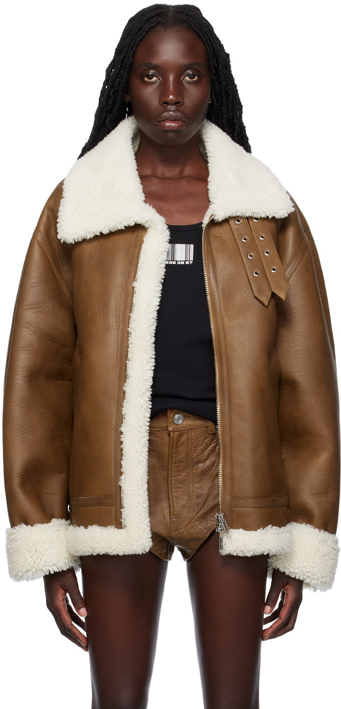 Bomber bunda VETEMENTS VTMNTS Buckle Leather Shearling Jacket Hnedá | VL18JA120X, 0