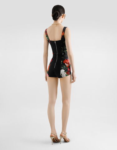 Crop Top Dolce & Gabbana Dolce & Gabbana Satin Corset with Flower Print Čierna | F7T19TFSIB2HN5PB, 2
