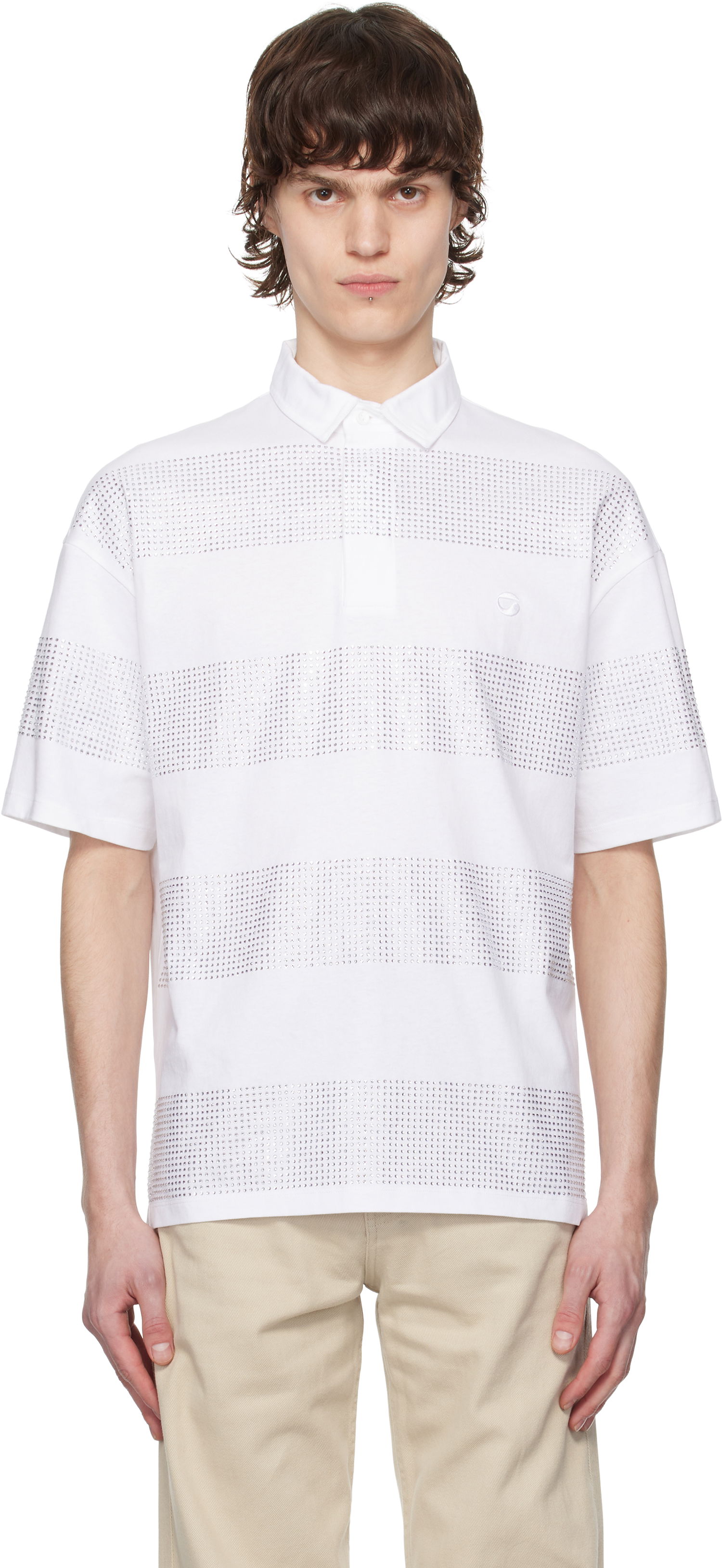 Polo tričko Coperni Coperni Crystal Striped Polo Biela | COPJS117CRF5026MEN, 0