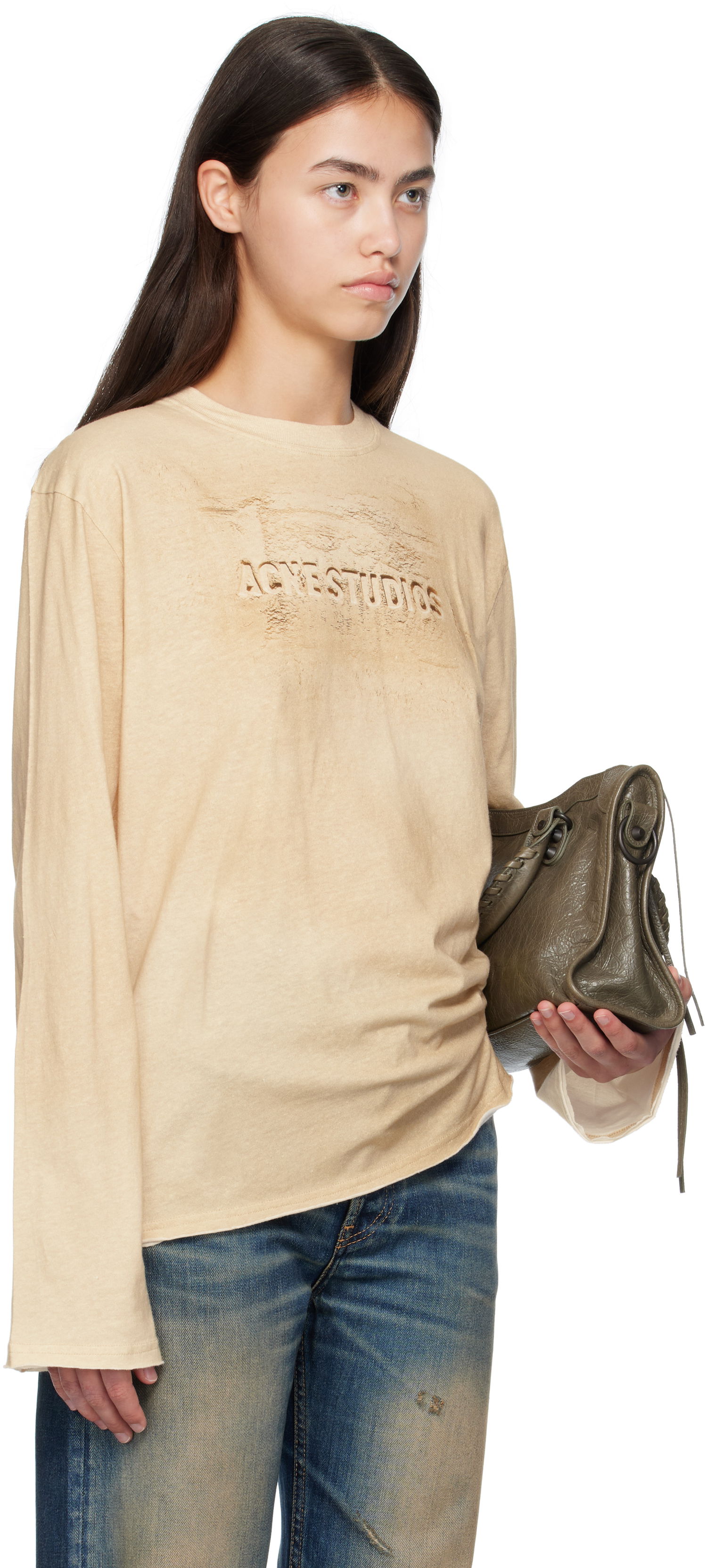 Tričko Acne Studios Acne Studios Long Sleeve Logo T-Shirt Béžová | CL0361-, 1