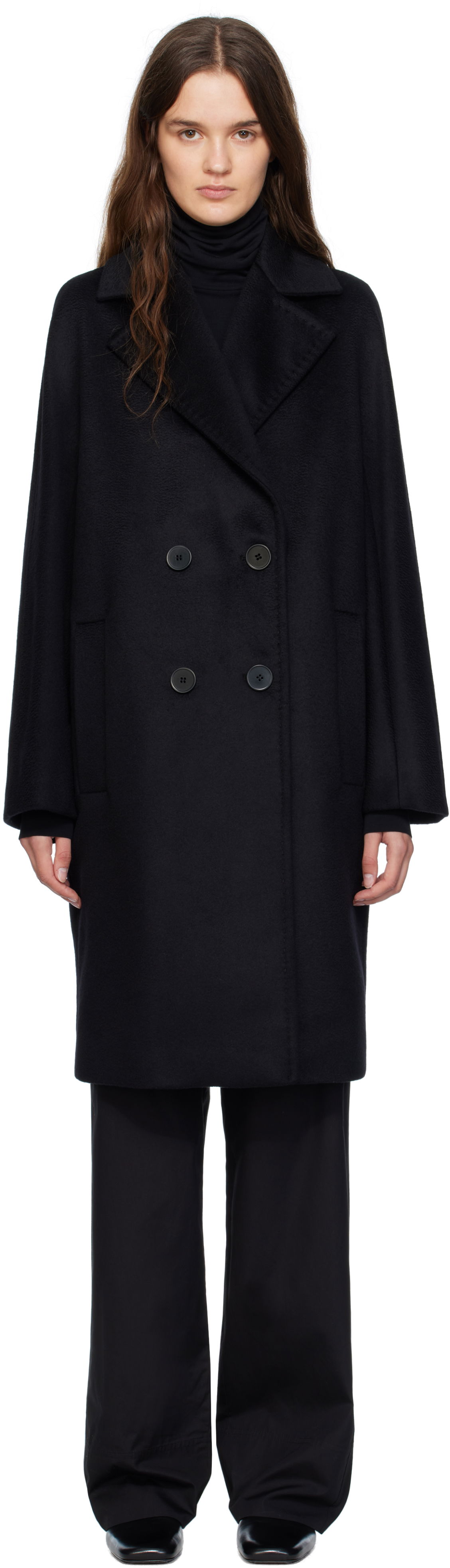Kabáty Max Mara Max Mara Agenda Double-Breasted Coat Čierna | 2526016081600, 0