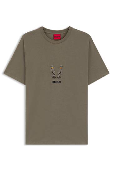 Tričko BOSS HUGO Embroidered Logo Cotton-Jersey T-Shirt Zelené | 50549154