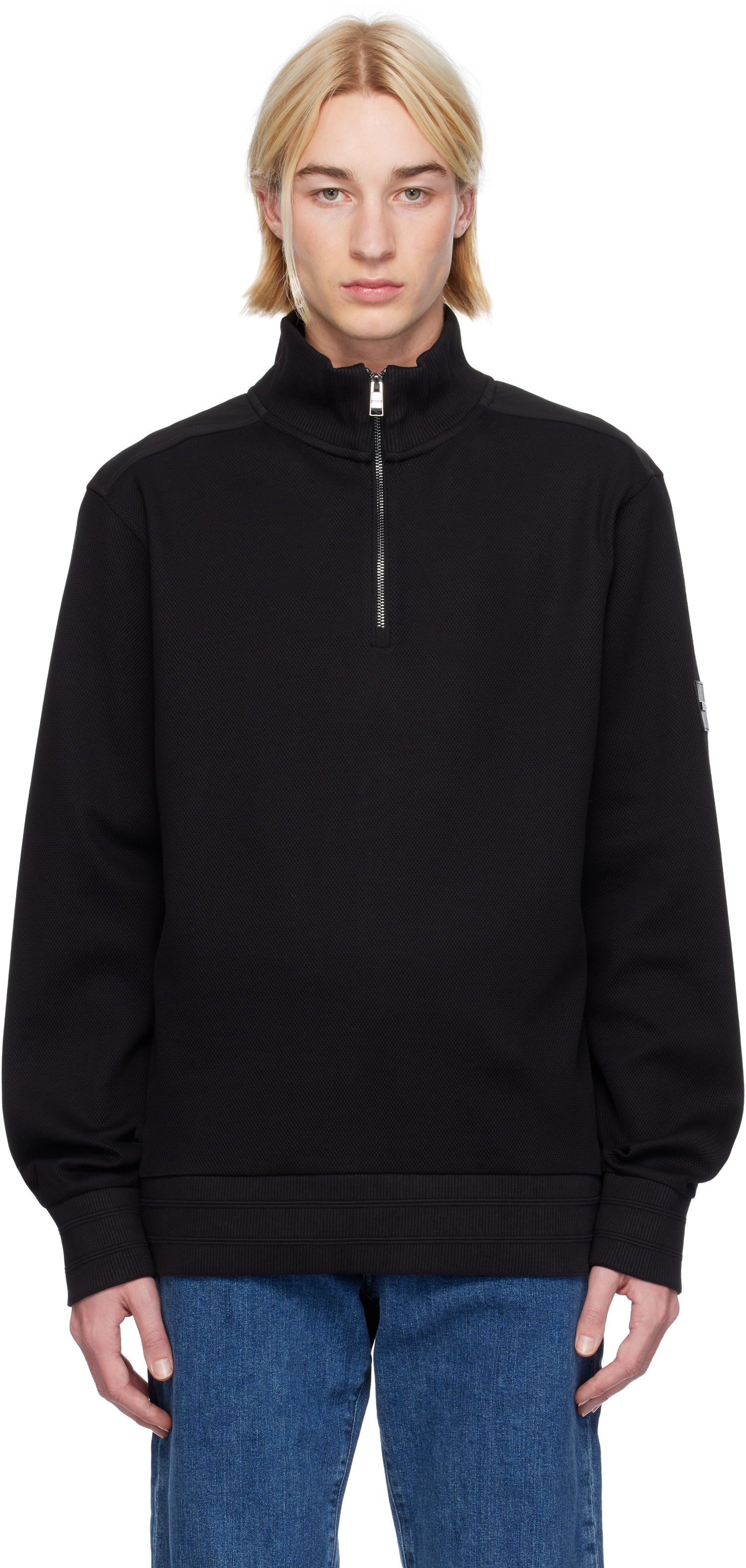 Mikina BOSS Regular-Fit Quarter-Zip Sweatshirt Čierna | 50524999, 0
