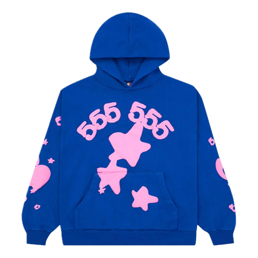 Mikina Sp5der Beluga Pullover Hoodie Modrá | SP5-BLPINK-HD