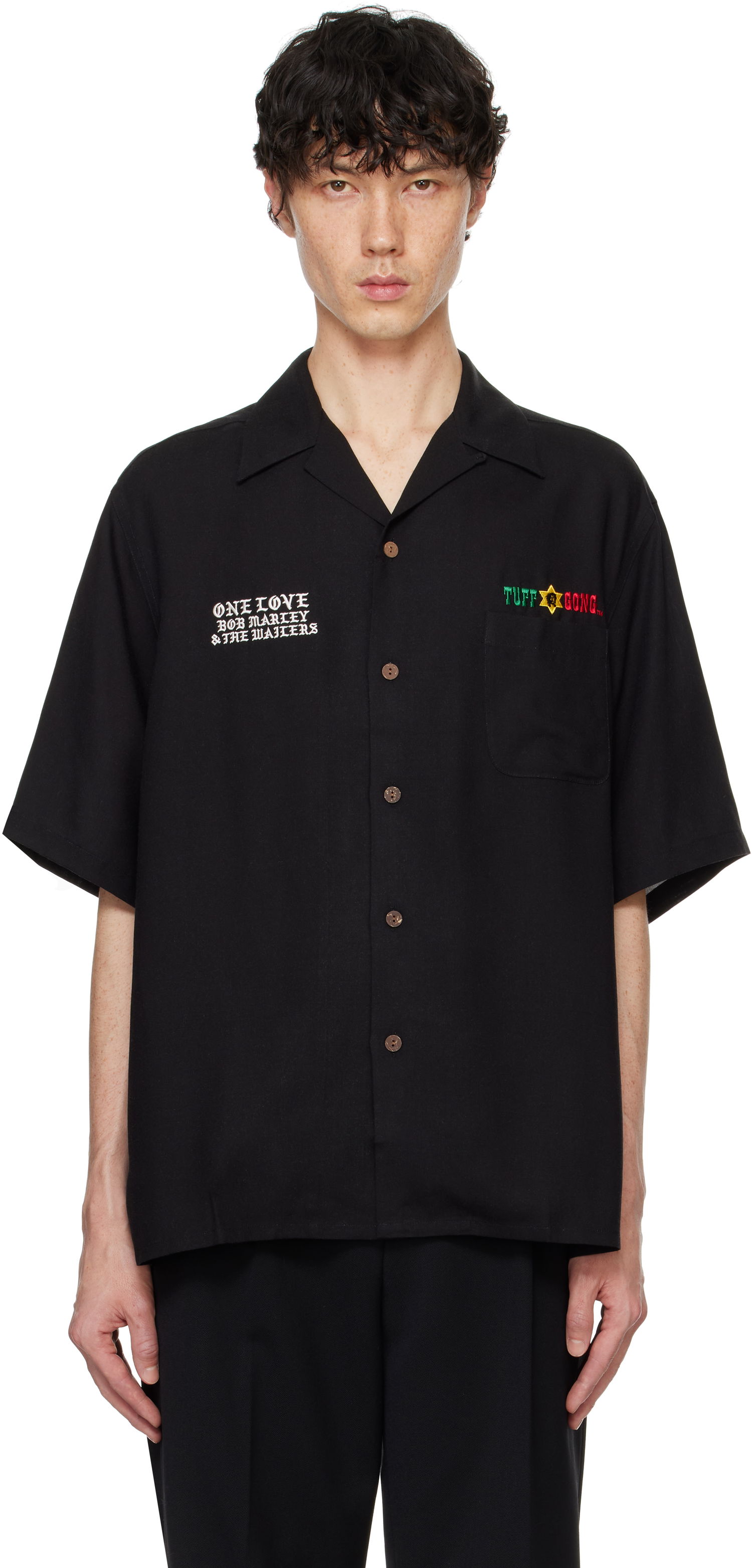 Košeľa WACKO MARIA WACKO MARIA Bob Marley One Love Short Sleeve Button-Up Shirt Čierna | BOBMARLEY-WM-HI10, 0
