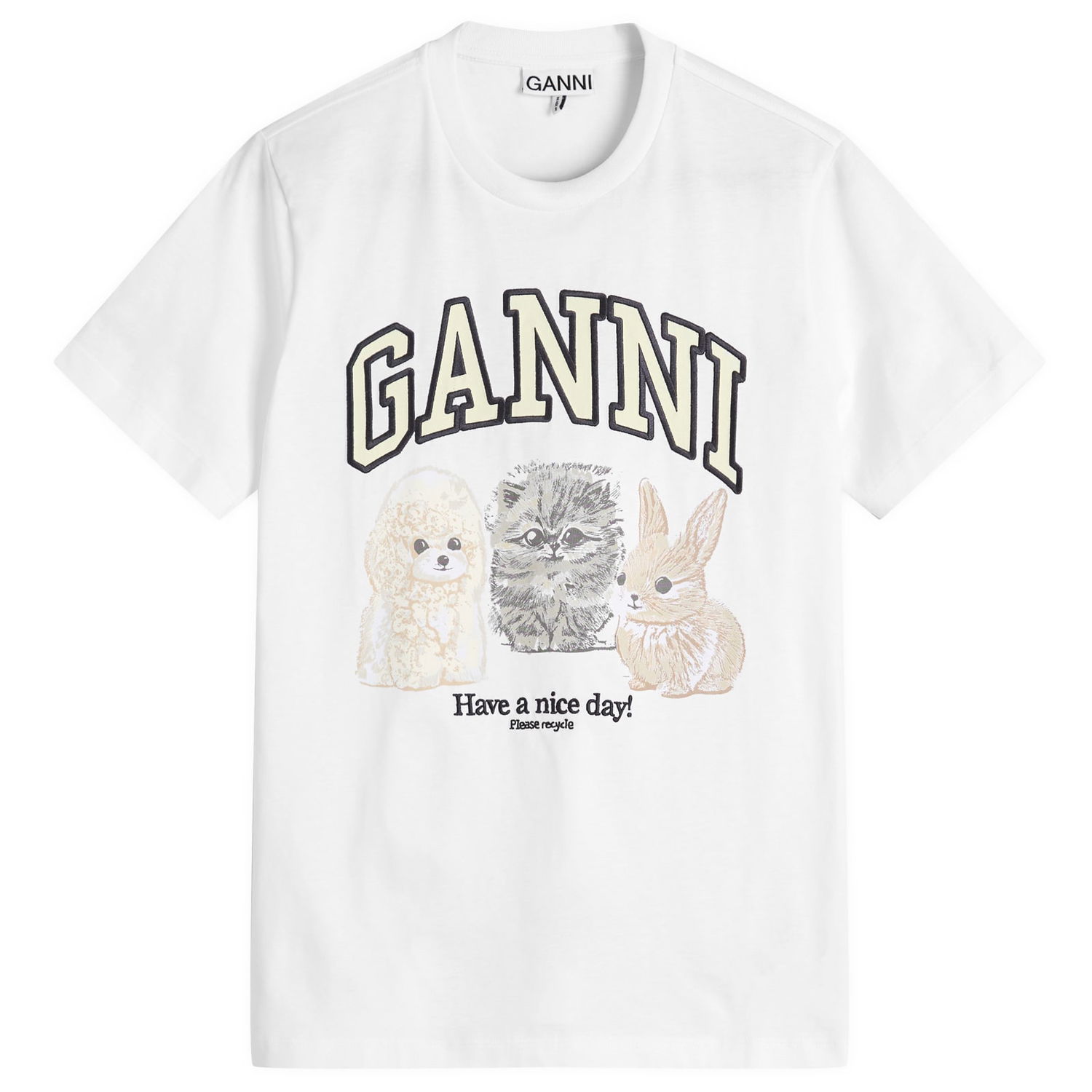 Tričko GANNI Animals Relaxed T-Shirt, Size Large, GANNI Biela | T4237-151, 0