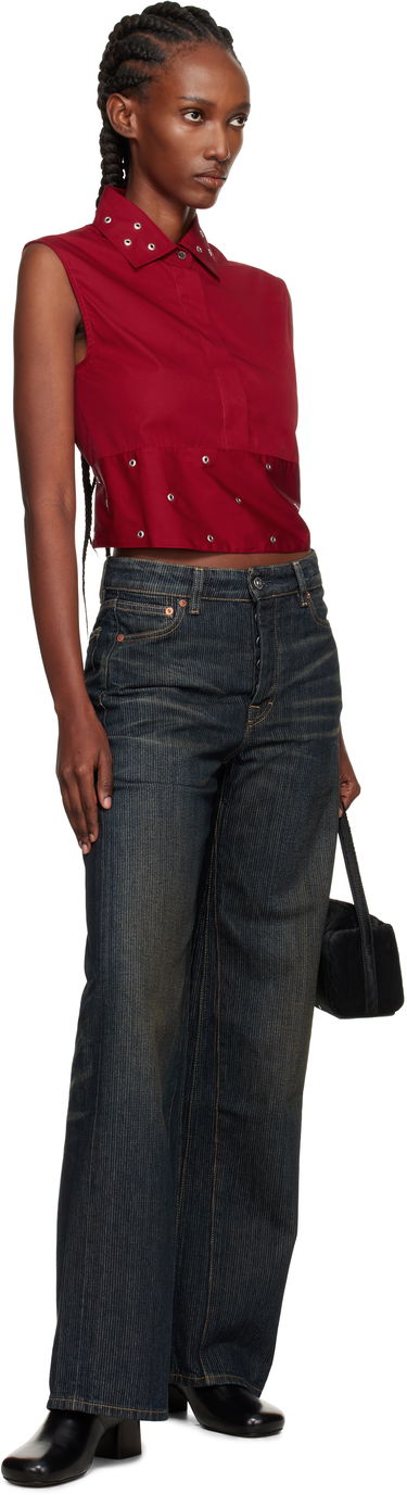 Crop Top OUR LEGACY Sleeveless Collared Eyelet Crop Girdle Top Červená | W4252GLR, 3