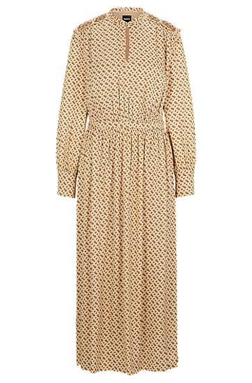 Šaty BOSS Monogram Print Silk-Blend Dress Béžová | 50509345, 0
