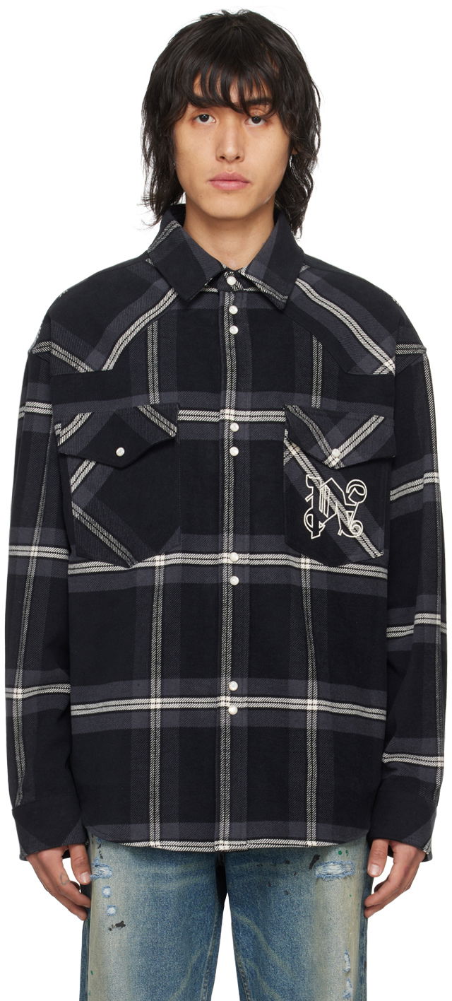 Košeľa Palm Angels Monogram Check Shirt Čierna | PMES023R24FAB0011103, 0