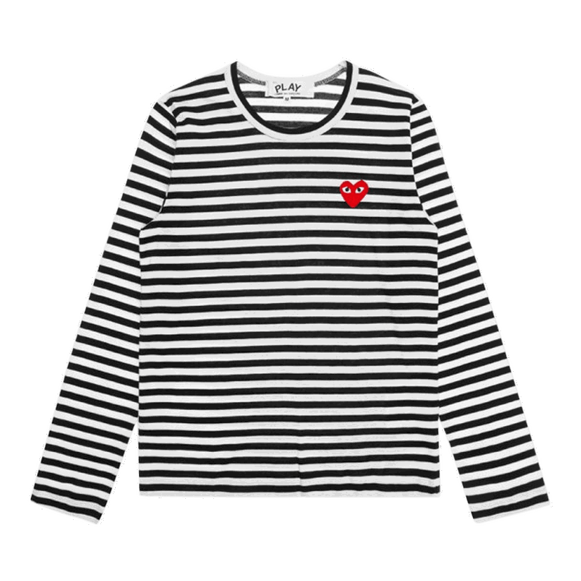 Tričko COMME des GARÇONS PLAY Striped Long Sleeve T-Shirt with Red Heart Logo Rôznofarebný | AZ T163 051 1