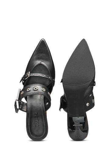 Doplnky BOSS Nappa Leather Mules with Buckled Straps Čierna | 50536401, 1