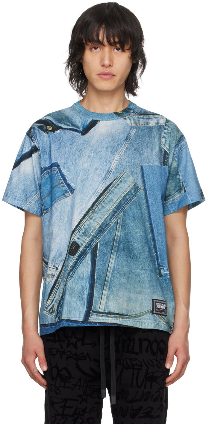 Tričko Versace Jeans Couture Printed T-Shirt Modrá | E76GAH6R0_EJS276, 0