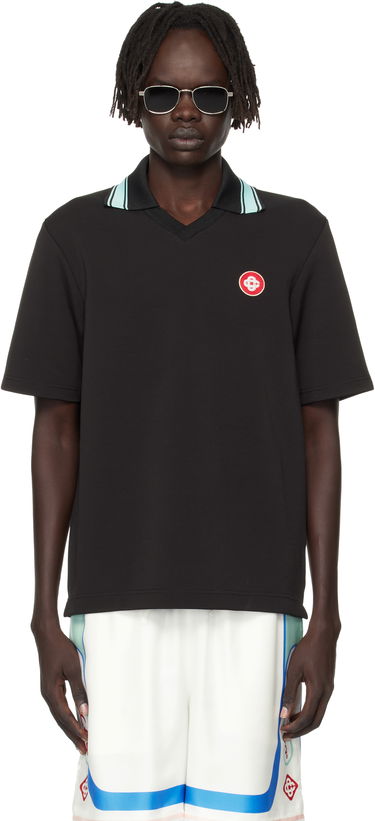 Polo tričko Casablanca Casablanca Double V-Neck Short Sleeve Polo Čierna | MPF25-JTP-381-01, 0
